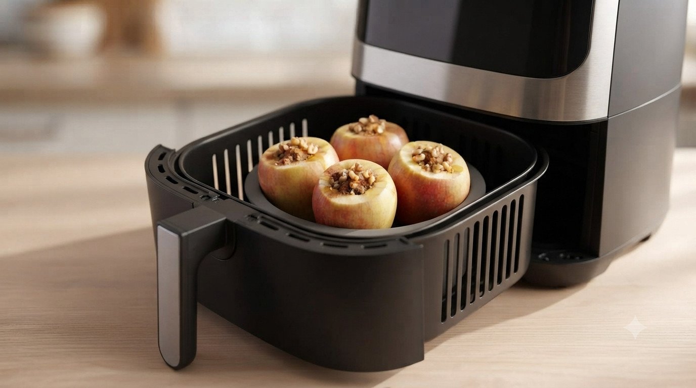 Manzanas preparadas con canela antes de cocinar en air fryer