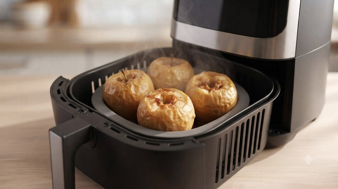 Manzanas cocinándose en la freidora de aire
