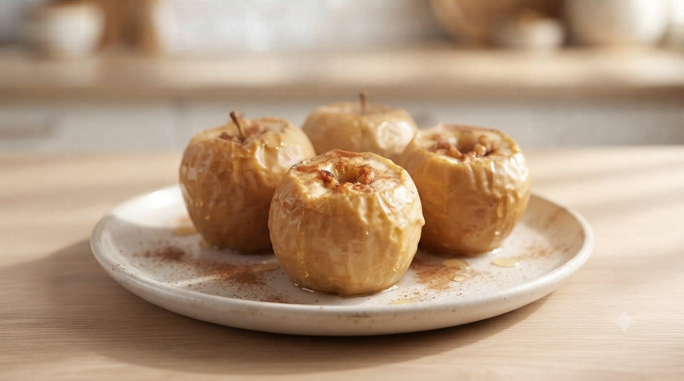 Manzana asada con canela dorada y tierna recién hecha