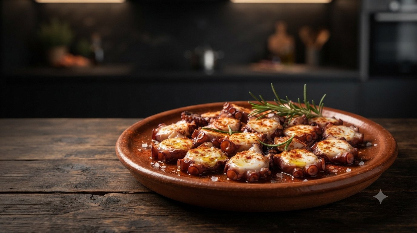 Pulpo en freidora de aire con pimentón y aceite de oliva