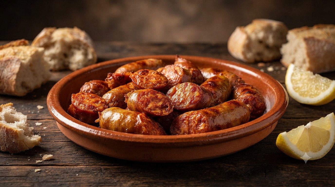 Chorizo en freidora de aire dorado y listo para servir