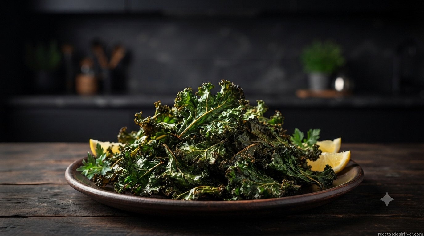 Kale chips en freidora de aire crujientes