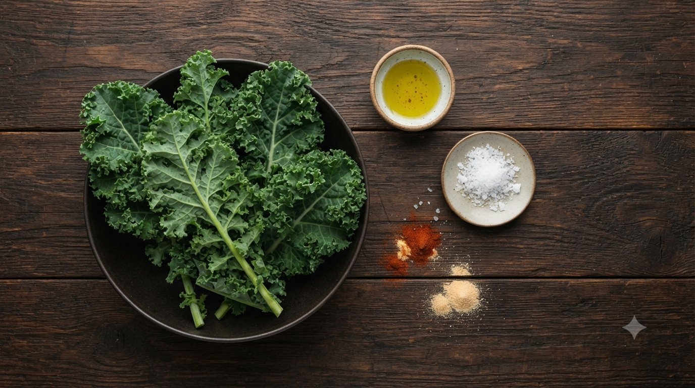 Ingredientes para preparar kale chips en freidora de aire