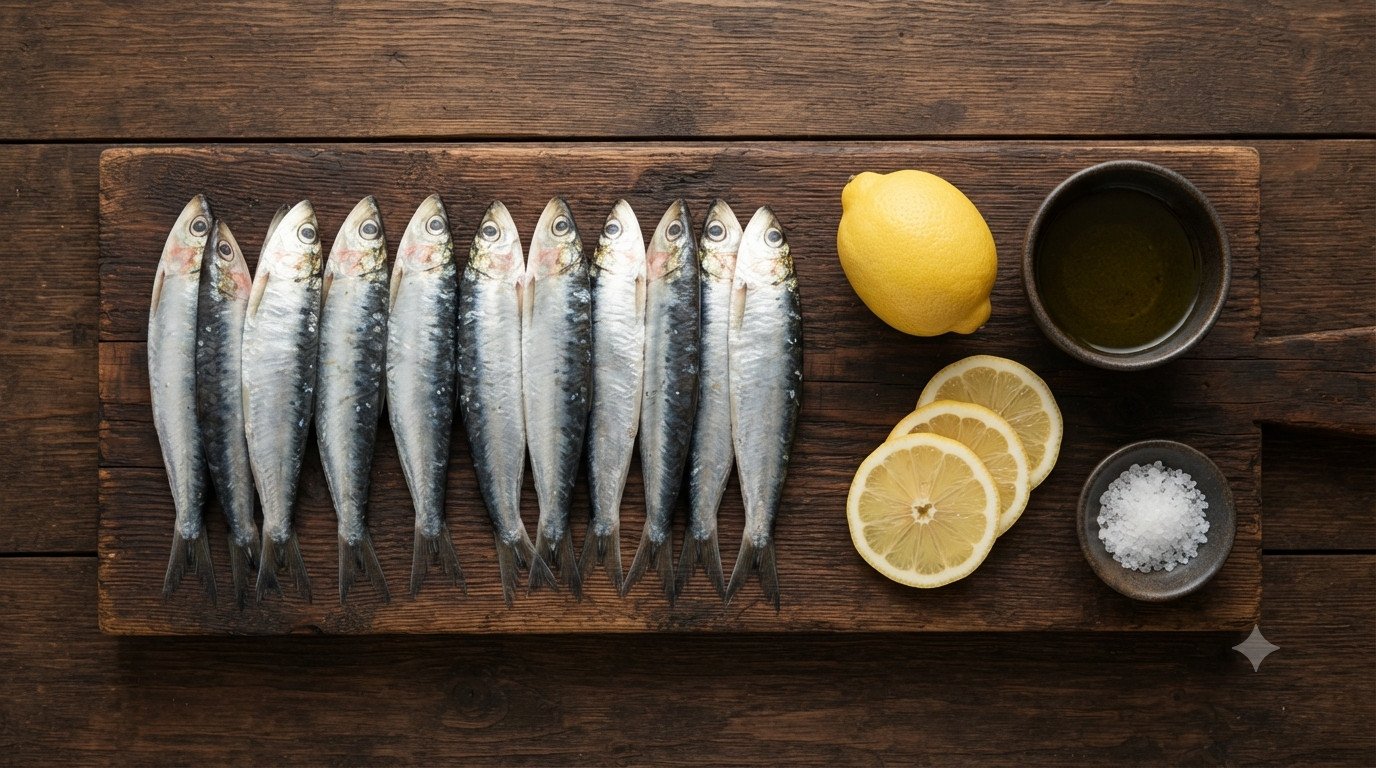 Ingredientes para preparar sardinas en freidora de aire