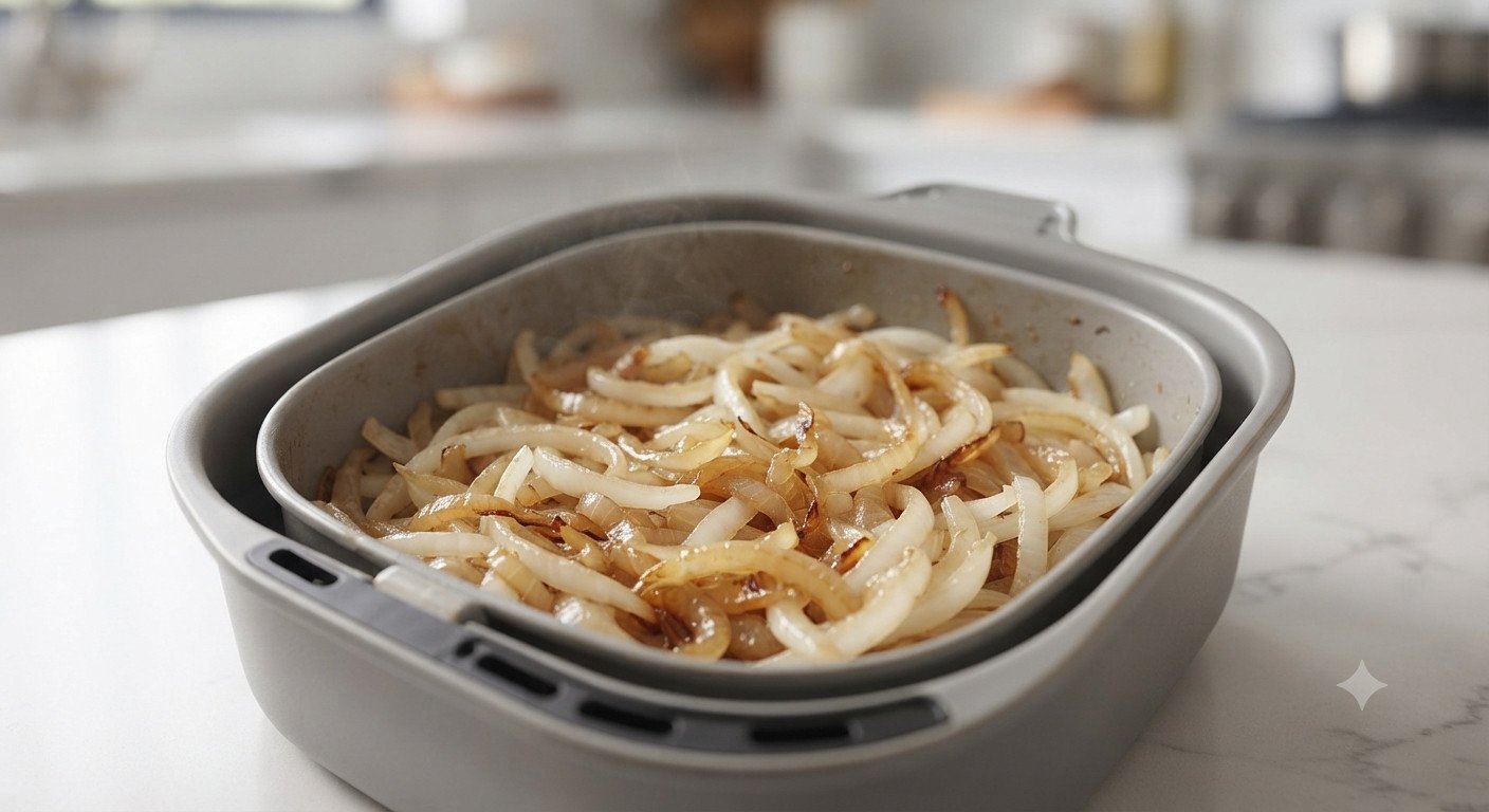 Cebolla caramelizándose en la freidora de aire