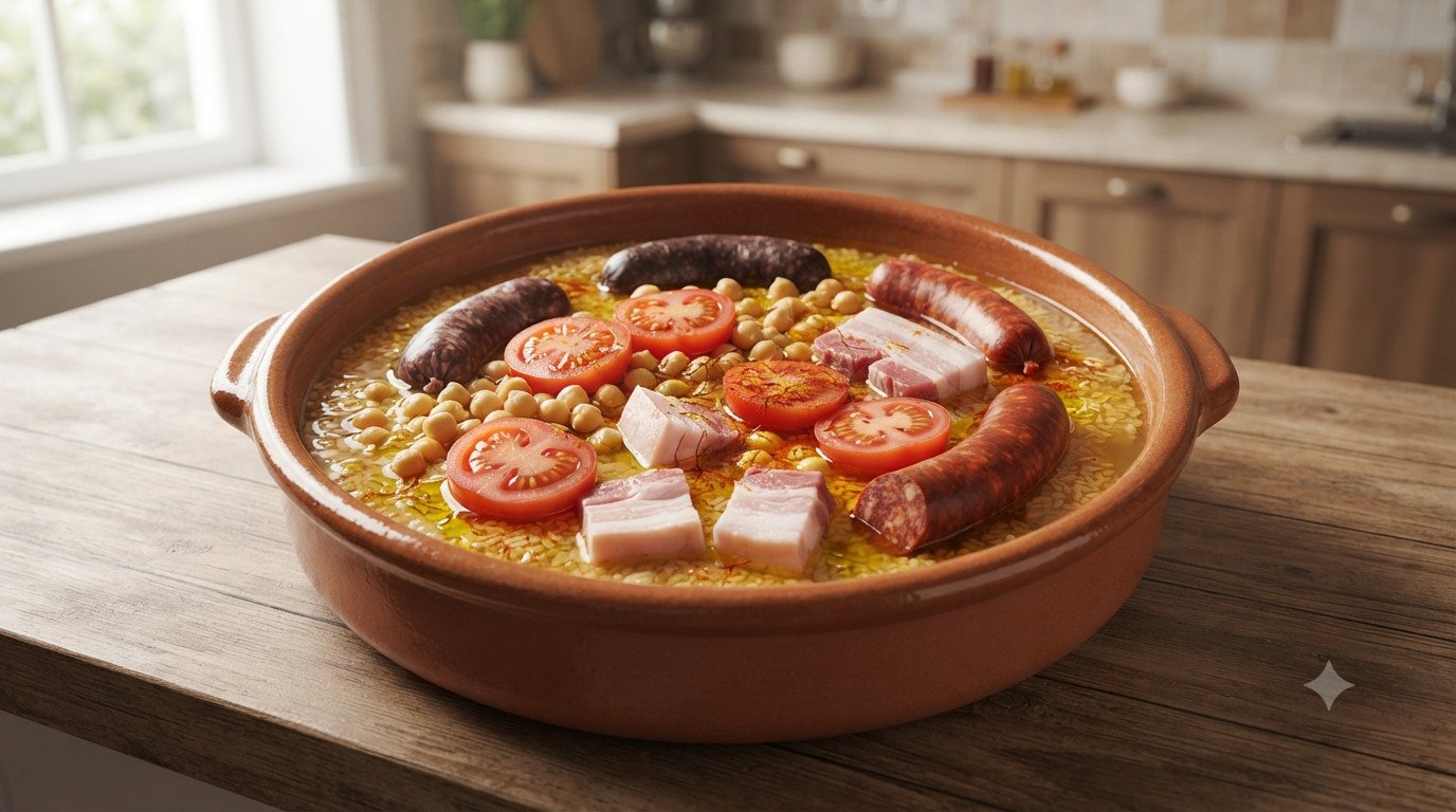 Cazuela preparada antes de cocinar el arroz al horno en air fryer