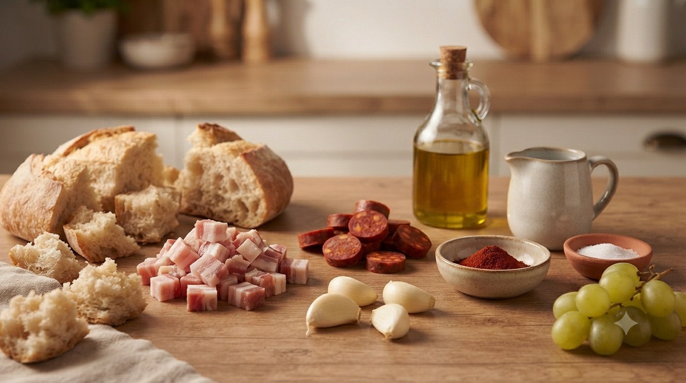 Ingredientes para preparar migas en freidora de aire