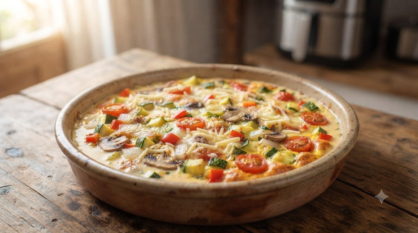 Frittata antes de cocinar en freidora de aire