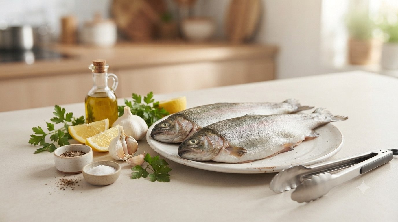 Ingredientes para preparar trucha en freidora de aire