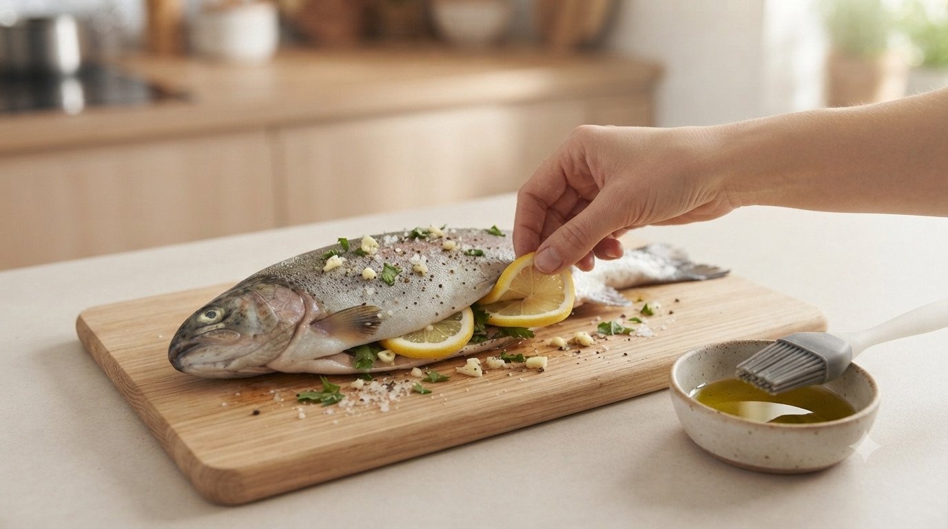 Truchas preparadas para cocinar en freidora de aire