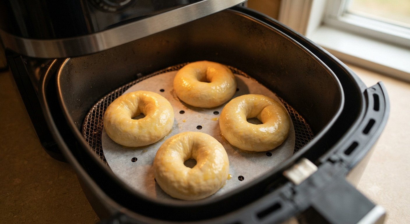 Bagels dentro de la cesta de la freidora de aire