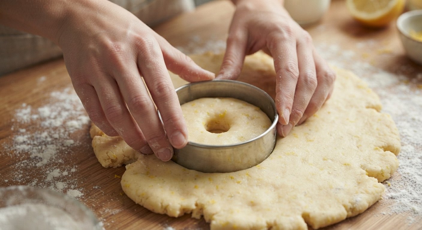 Manos formando donuts con un molde circular