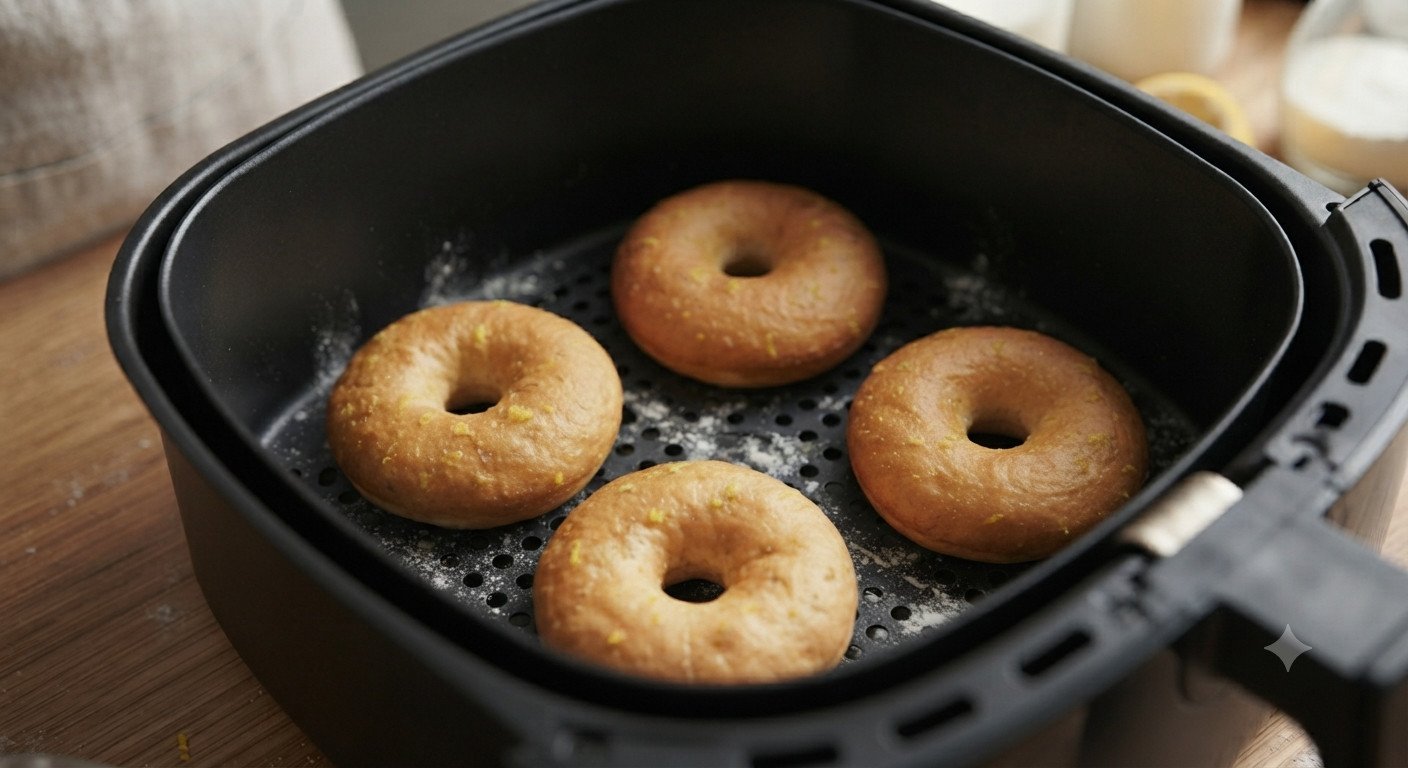Donuts dorados recién sacados de la freidora, antes de glasear