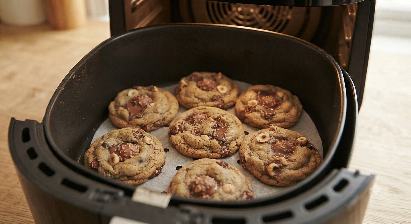 Galletas con Ferrero Rocher doradas y crujientes, recién sacadas de la freidora, con el chocolate aún blando