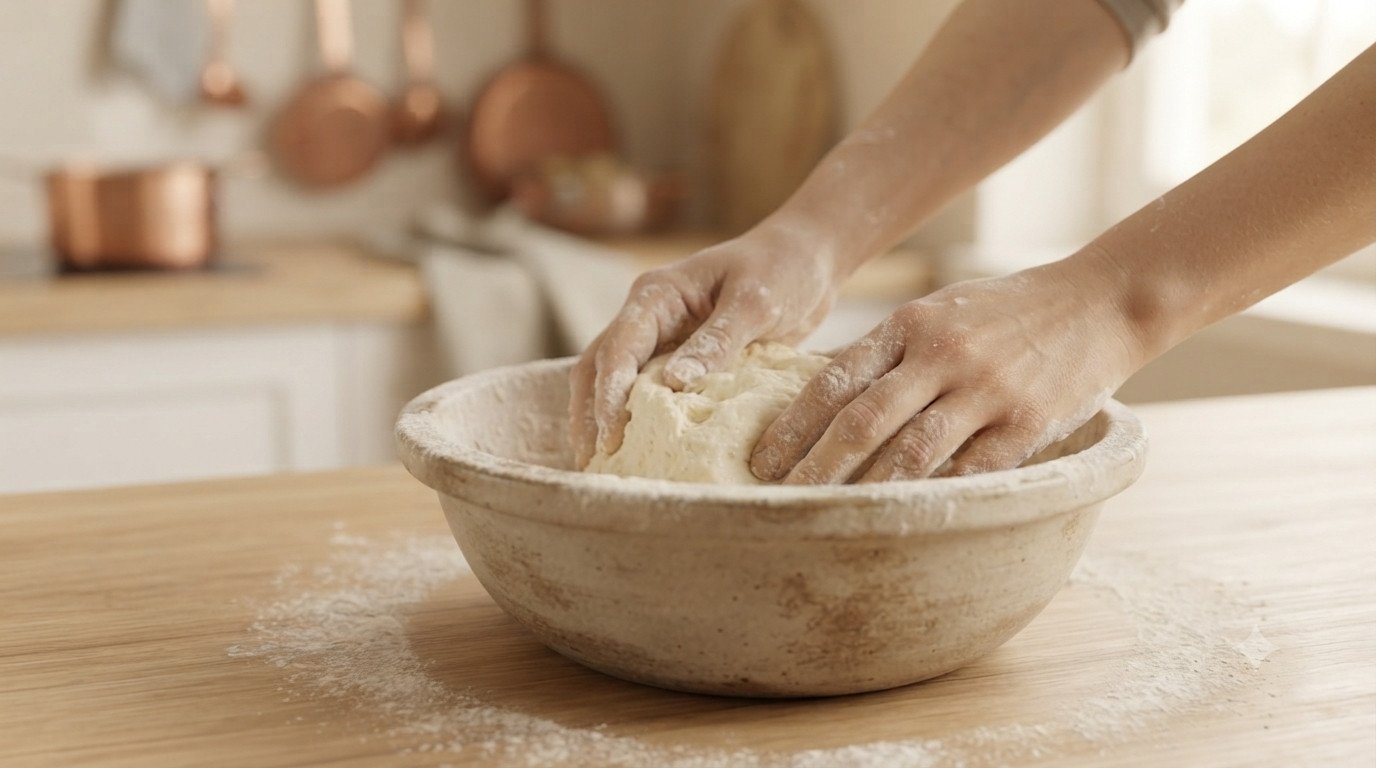 Masa siendo amasada a mano en un bol