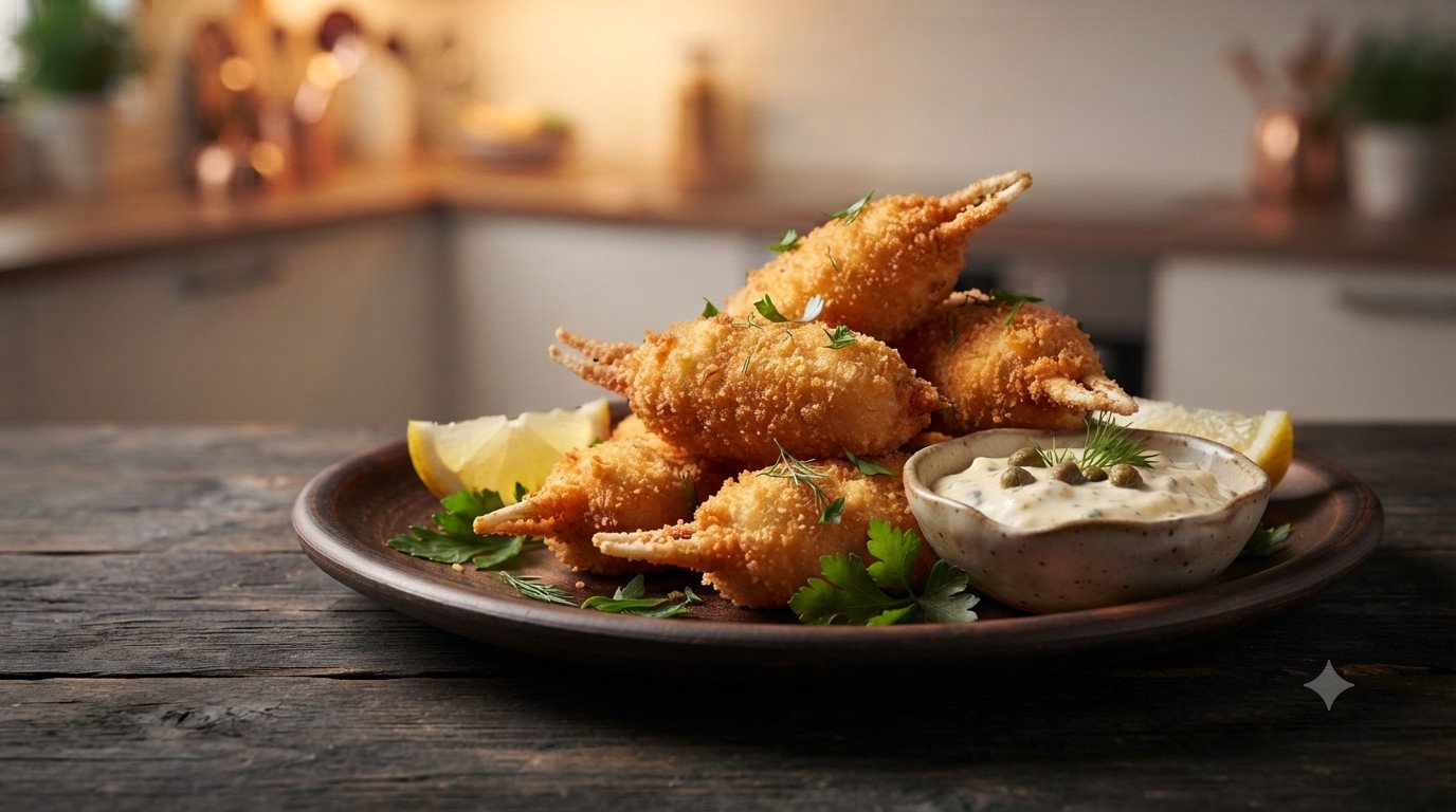 Muslitos de mar servidos con salsa tártara y gajos de limón