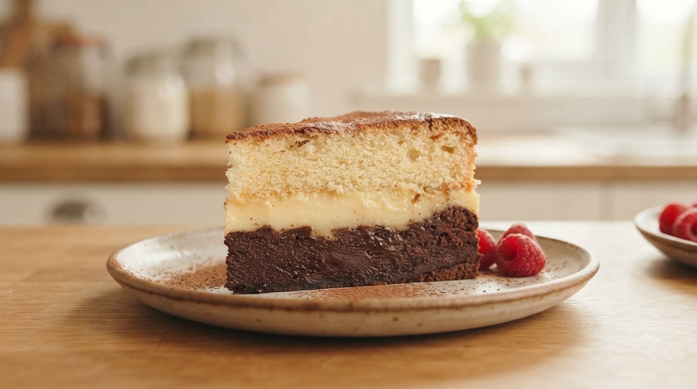 Pastel mágico de chocolate con tres capas en freidora de aire