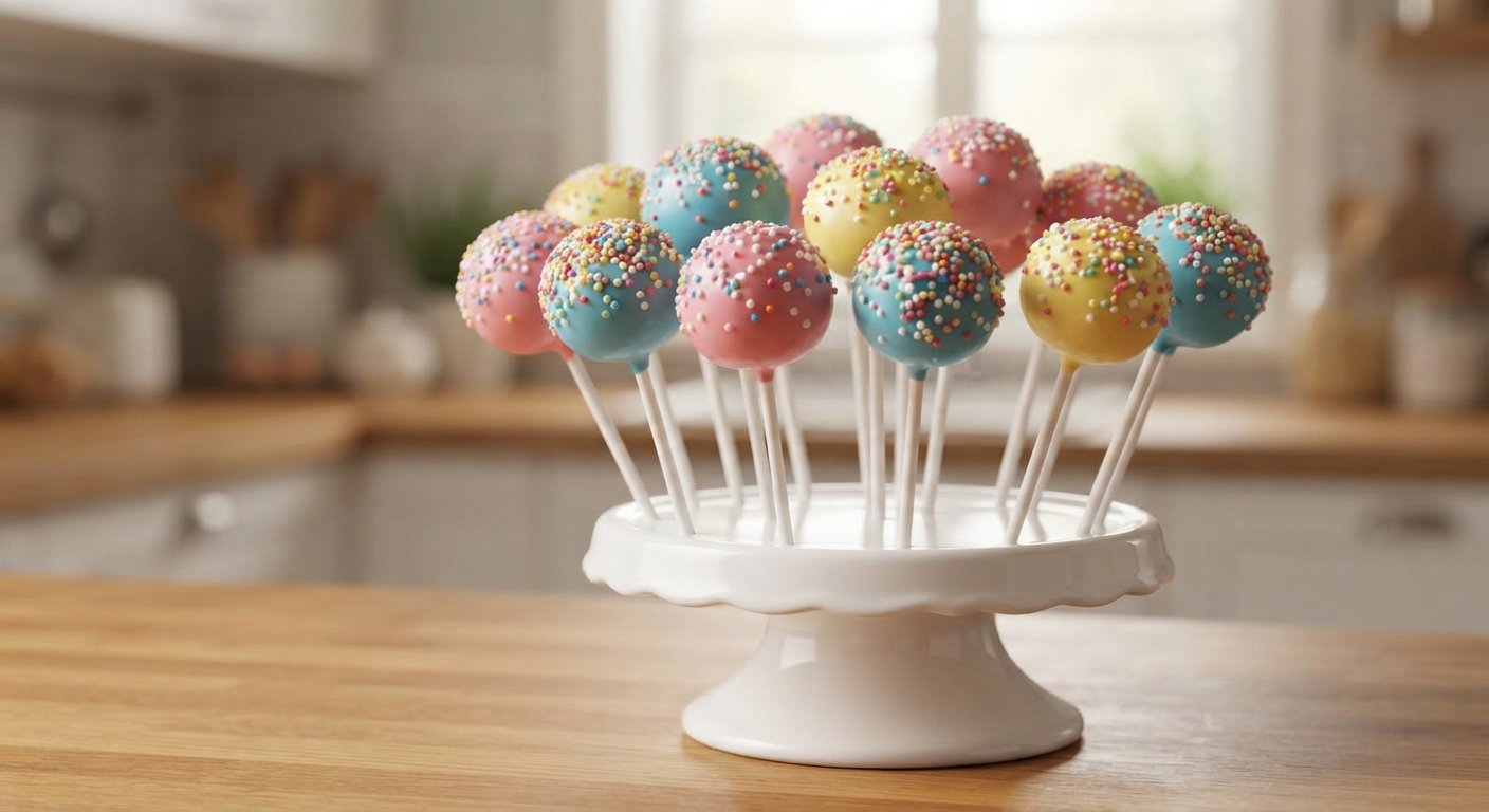 Cake pops decorados con glaseado y sprinkles en freidora de aire