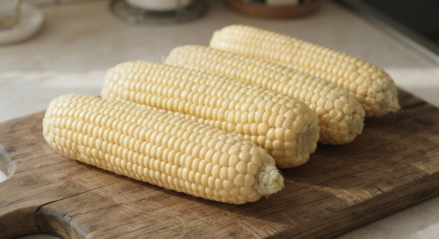 Mazorcas de maíz peladas y listas para cocinar