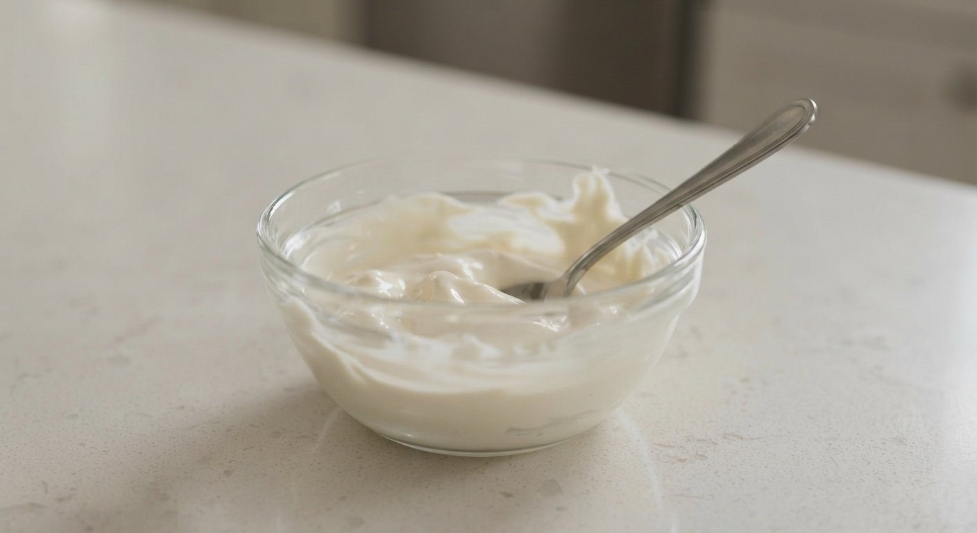 Mayonesa y crema mexicana mezcladas en un bol
