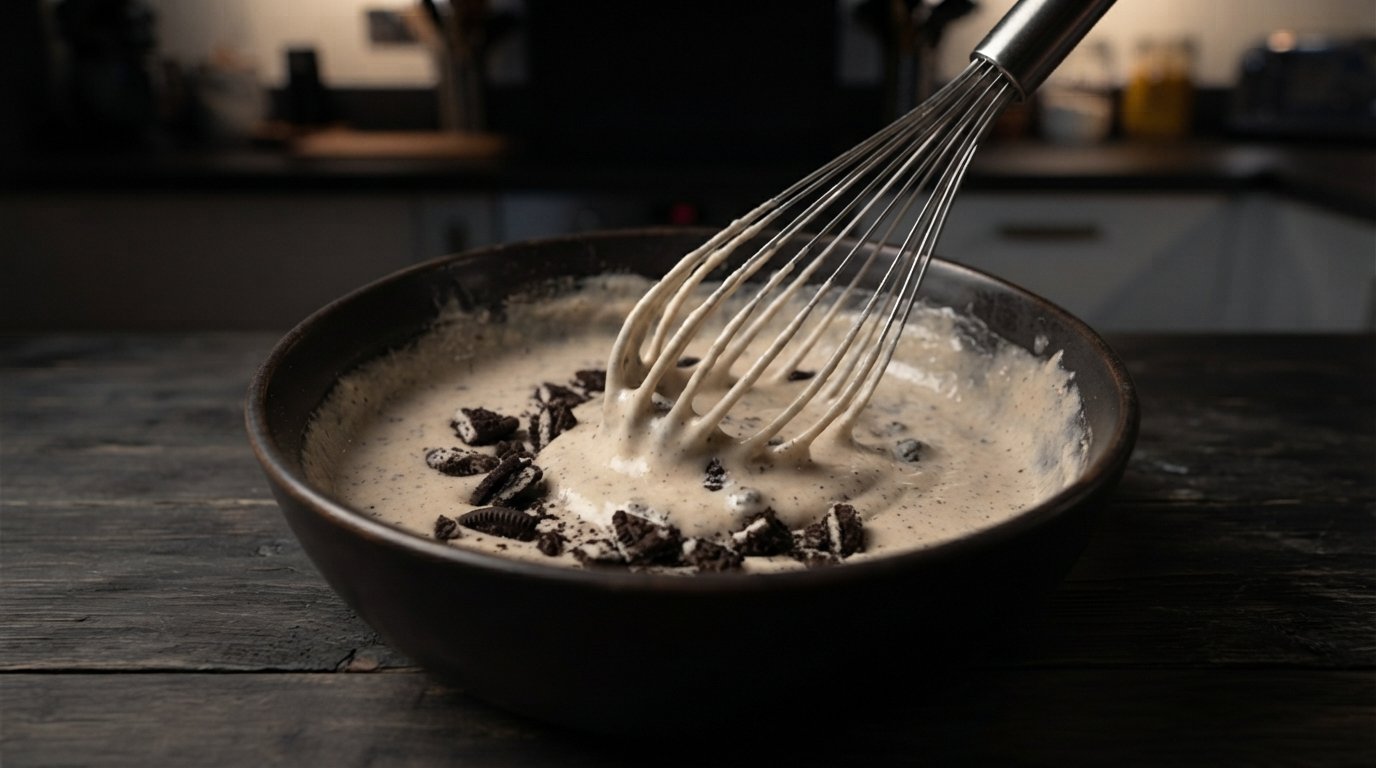 Mezclar la masa de pancake para las oreos pancakes fritas en freidora de aire