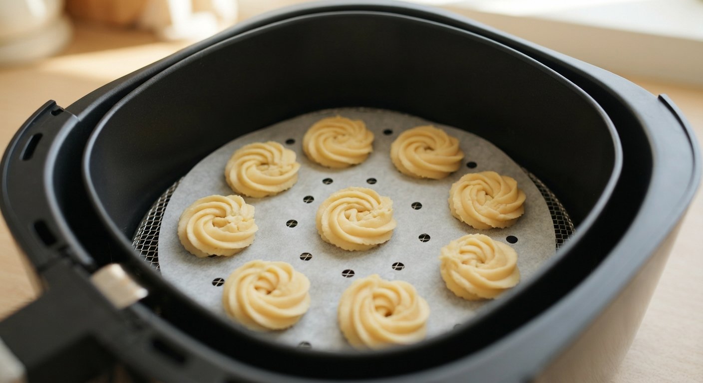 Galletas formadas dentro de la cesta de la freidora de aire