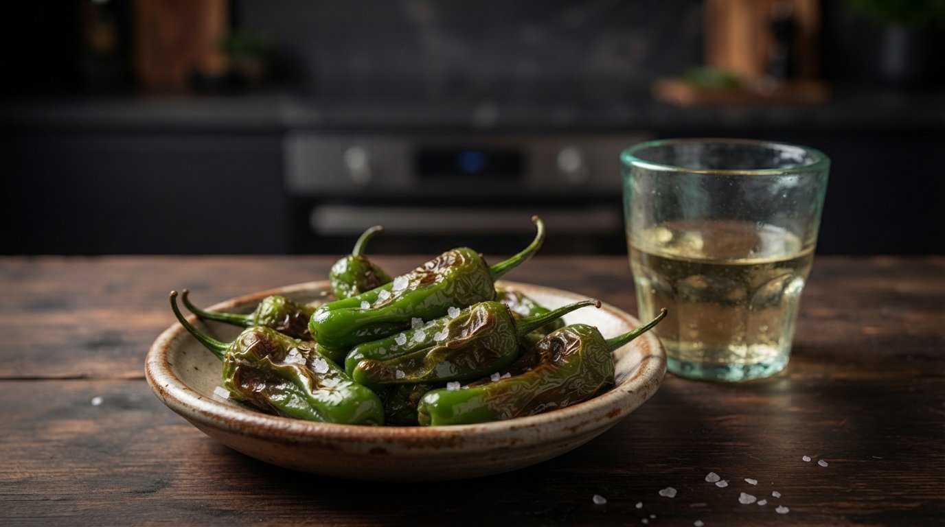 Pimientos a mitad de cocción mostrando ampolla en la piel