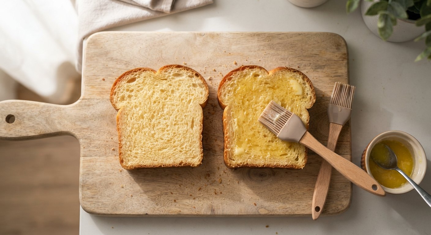 Rebanadas de pan de molde untadas con mantequilla
