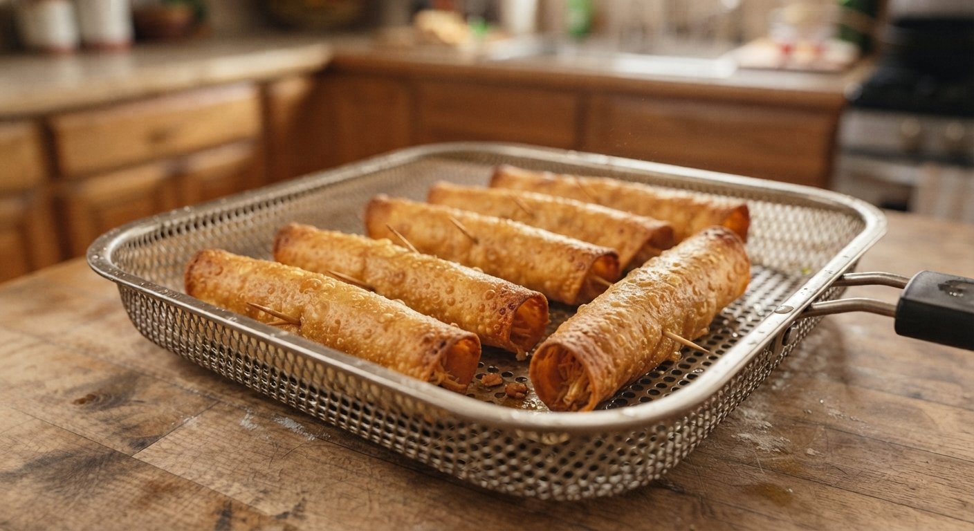 Taquitos dorados y crujientes recién sacados de la freidora
