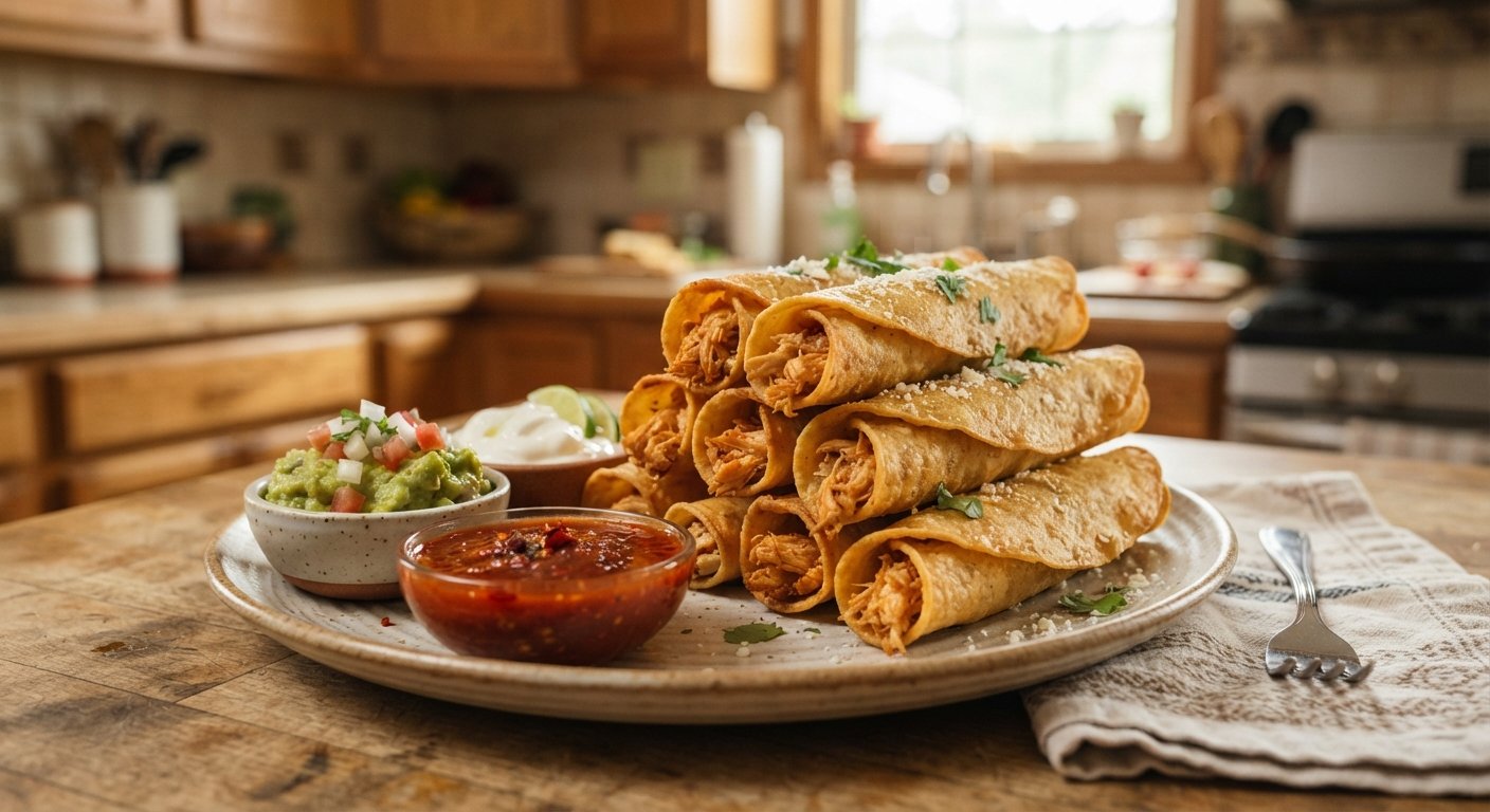 Taquitos dorados de pollo crujientes en freidora de aire