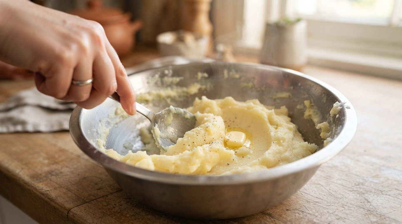 Puré de patata siendo mezclado en un bol