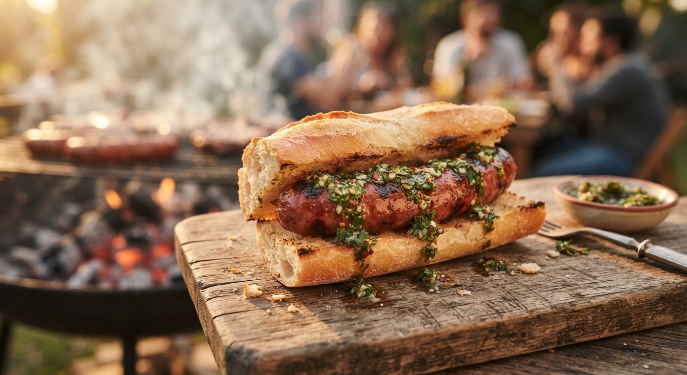 Choripán argentino en freidora de aire con chimichurri