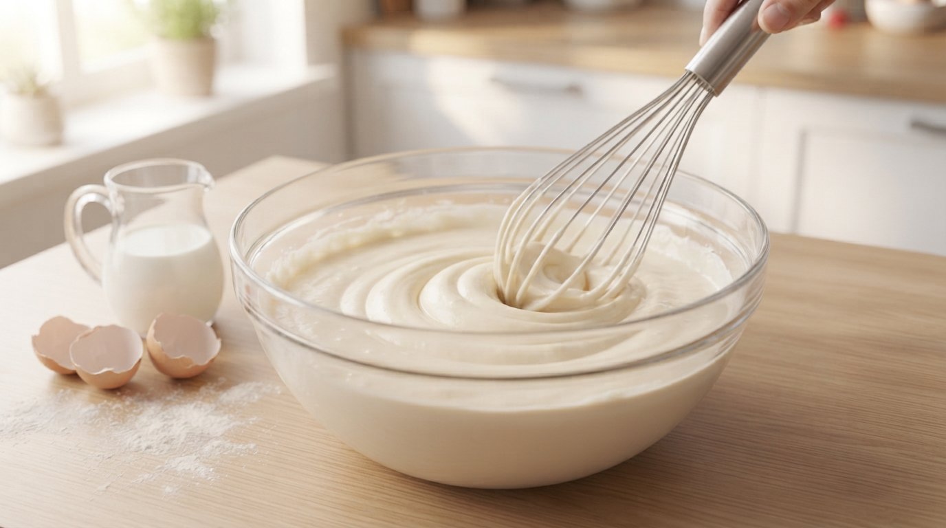 Masa de tortitas caseras mezclada y lista para cocinar