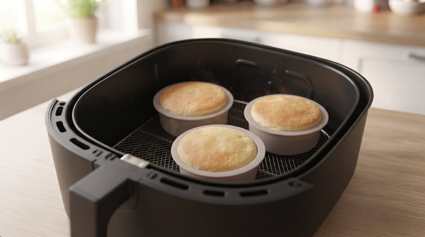 Tortitas cocinándose y creciendo dentro de la freidora de aire