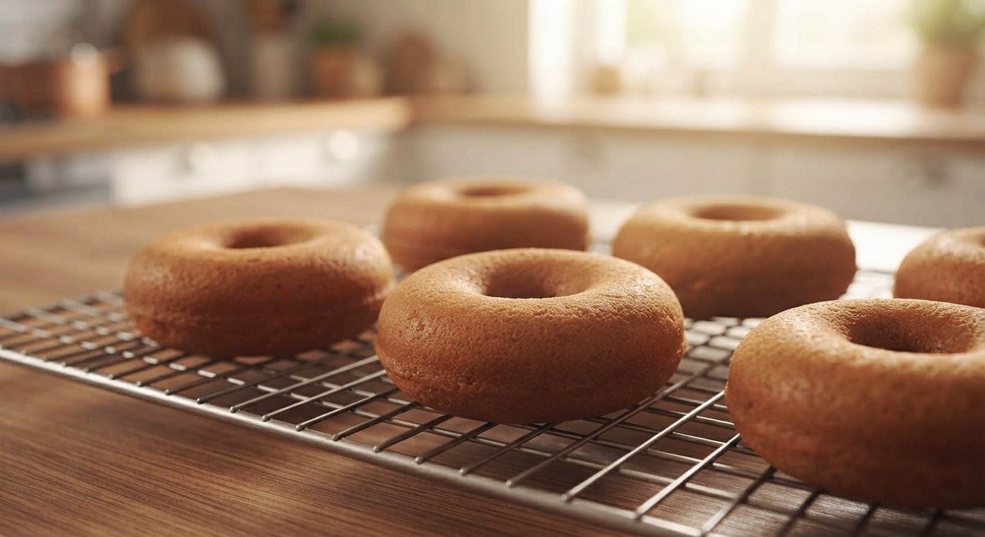Donuts dorados recién sacados de la freidora, antes de glasear
