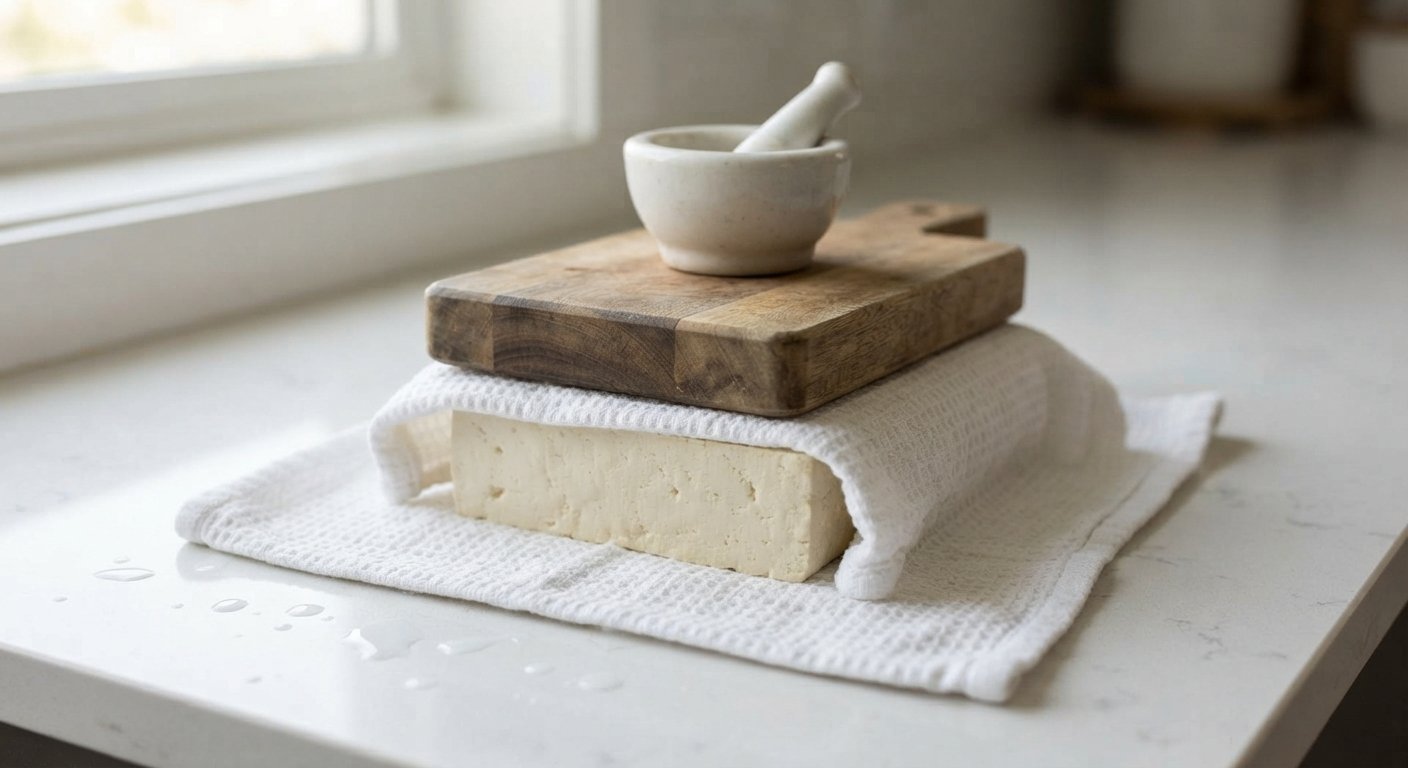Bloque de tofu prensado listo para cortar
