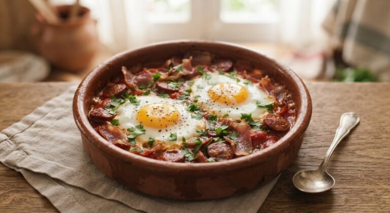 Huevos al Plato con Chorizo y Jamón en Freidora de Aire