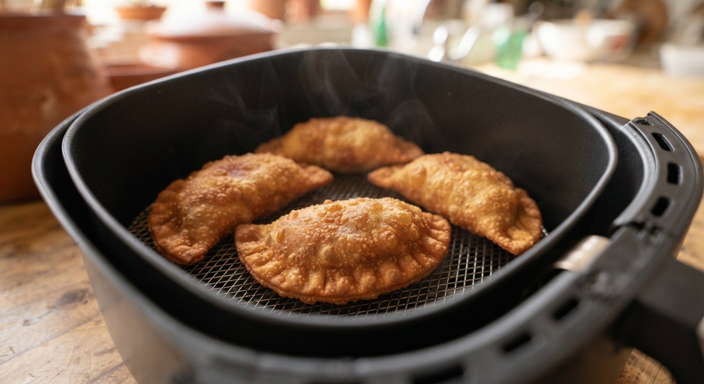 Empanadas de pino doradas y crujientes recién sacadas de la freidora