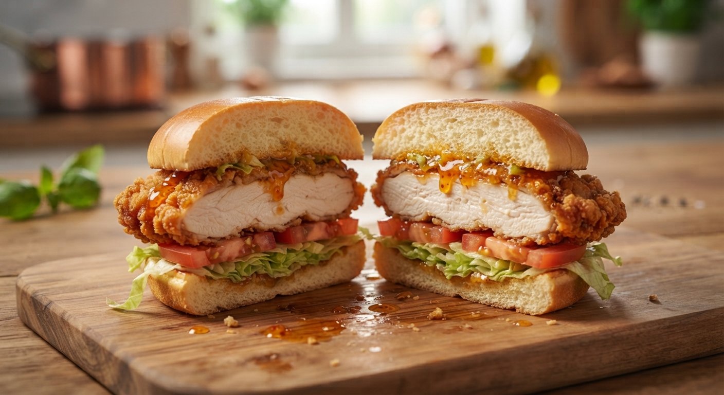 Hamburguesa de pollo picante con miel en freidora de aire
