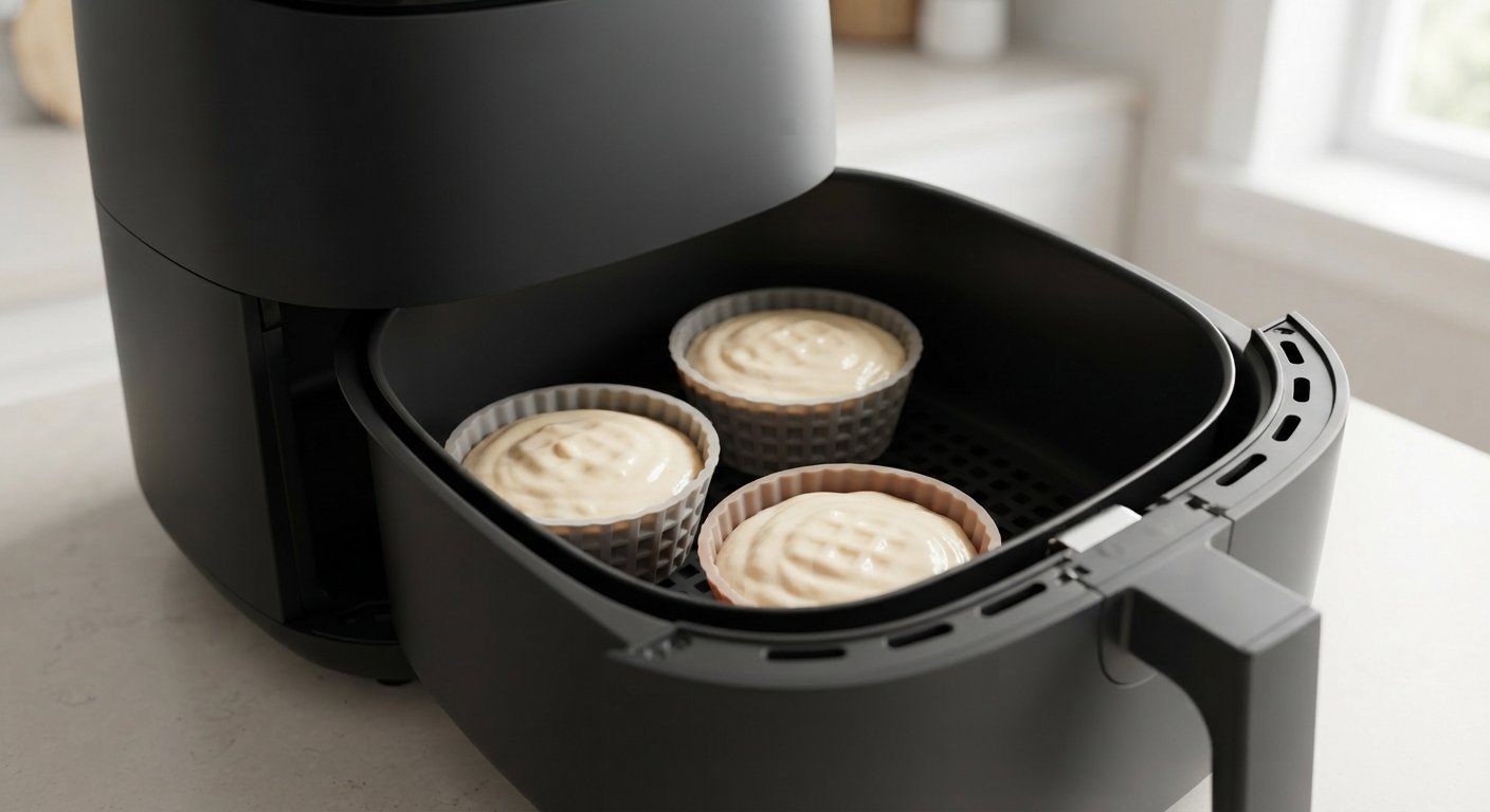 Masa de gofres repartida en moldes de silicona para air fryer