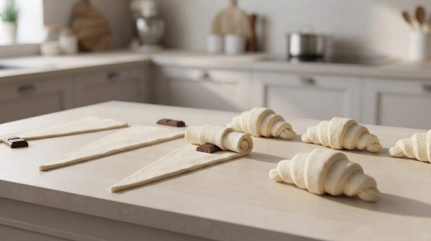 Croissants pintados con huevo antes de cocinar