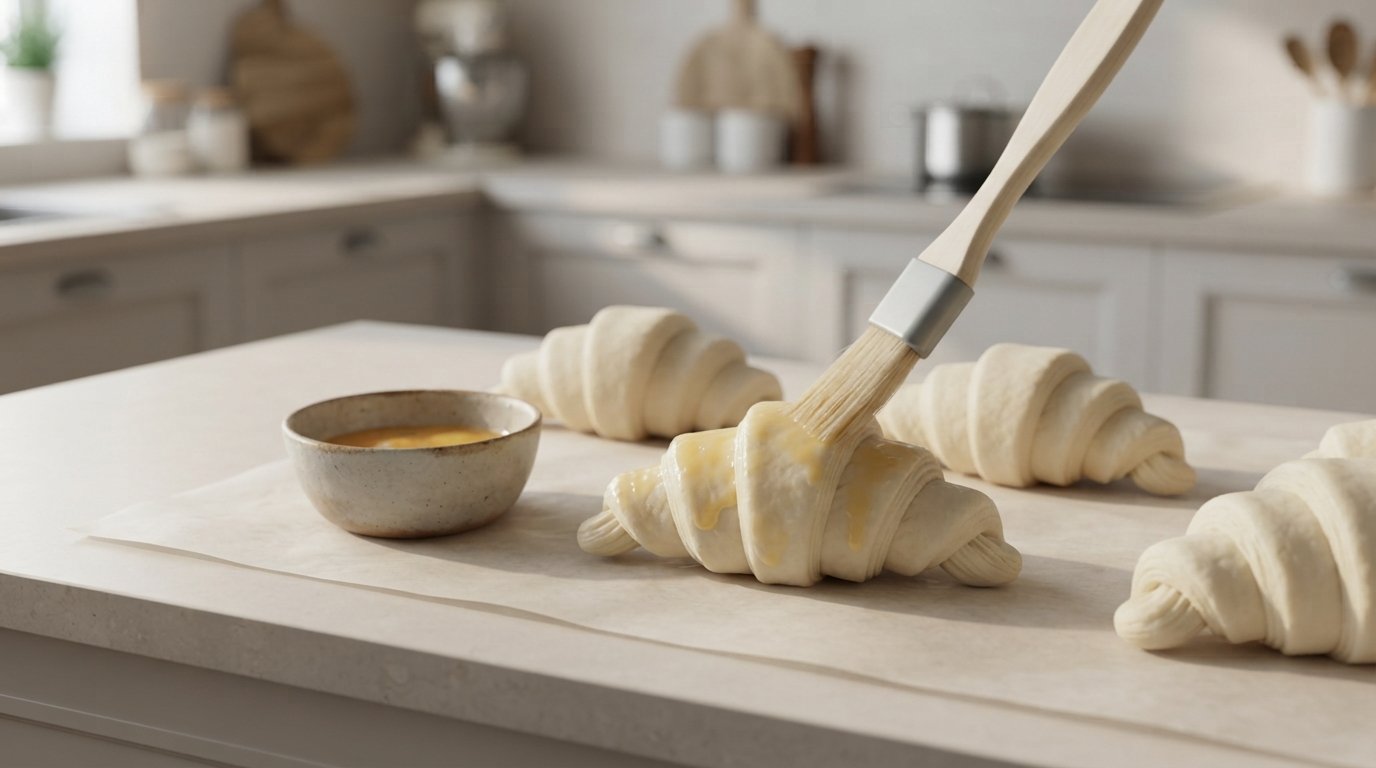 Croissants de hojaldre formados antes de cocinar