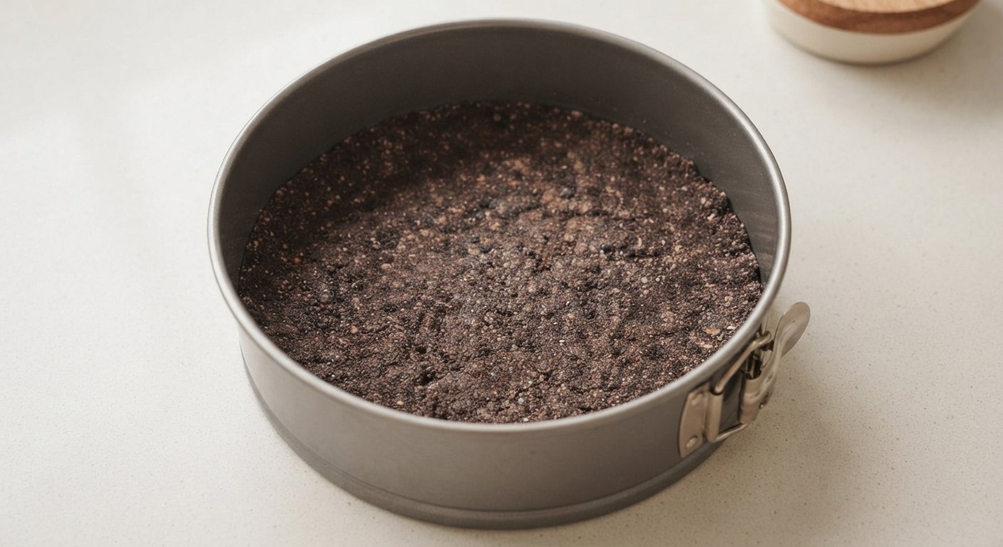 Base de galleta presionada en el fondo de un molde desmontable