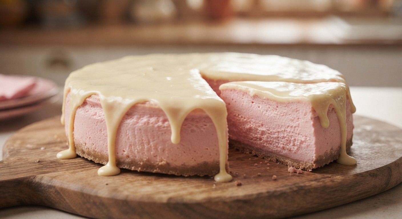 Cheesecake de Pantera Rosa con cobertura de chocolate blanco en freidora de aire