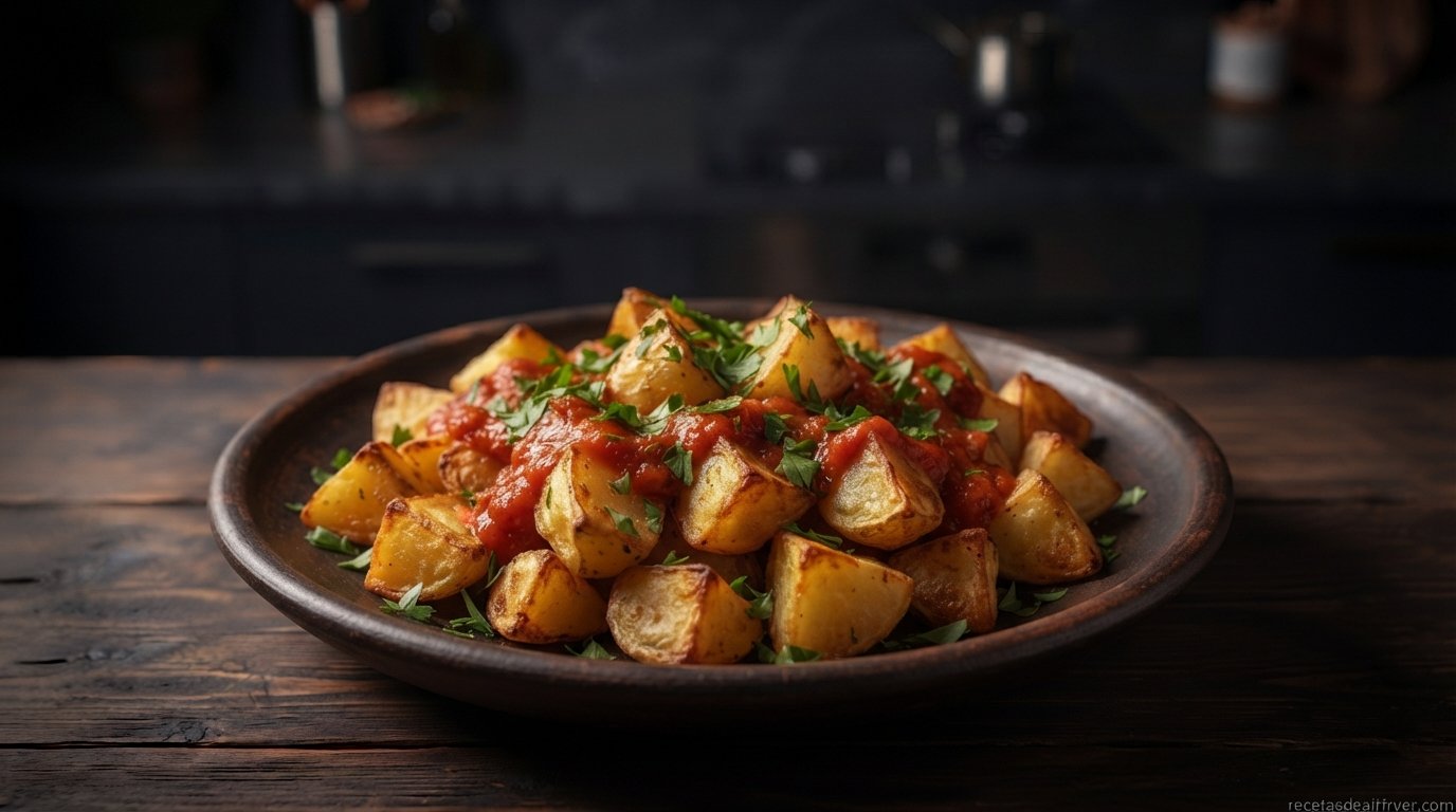 Salsa brava casera cocinándose a fuego lento