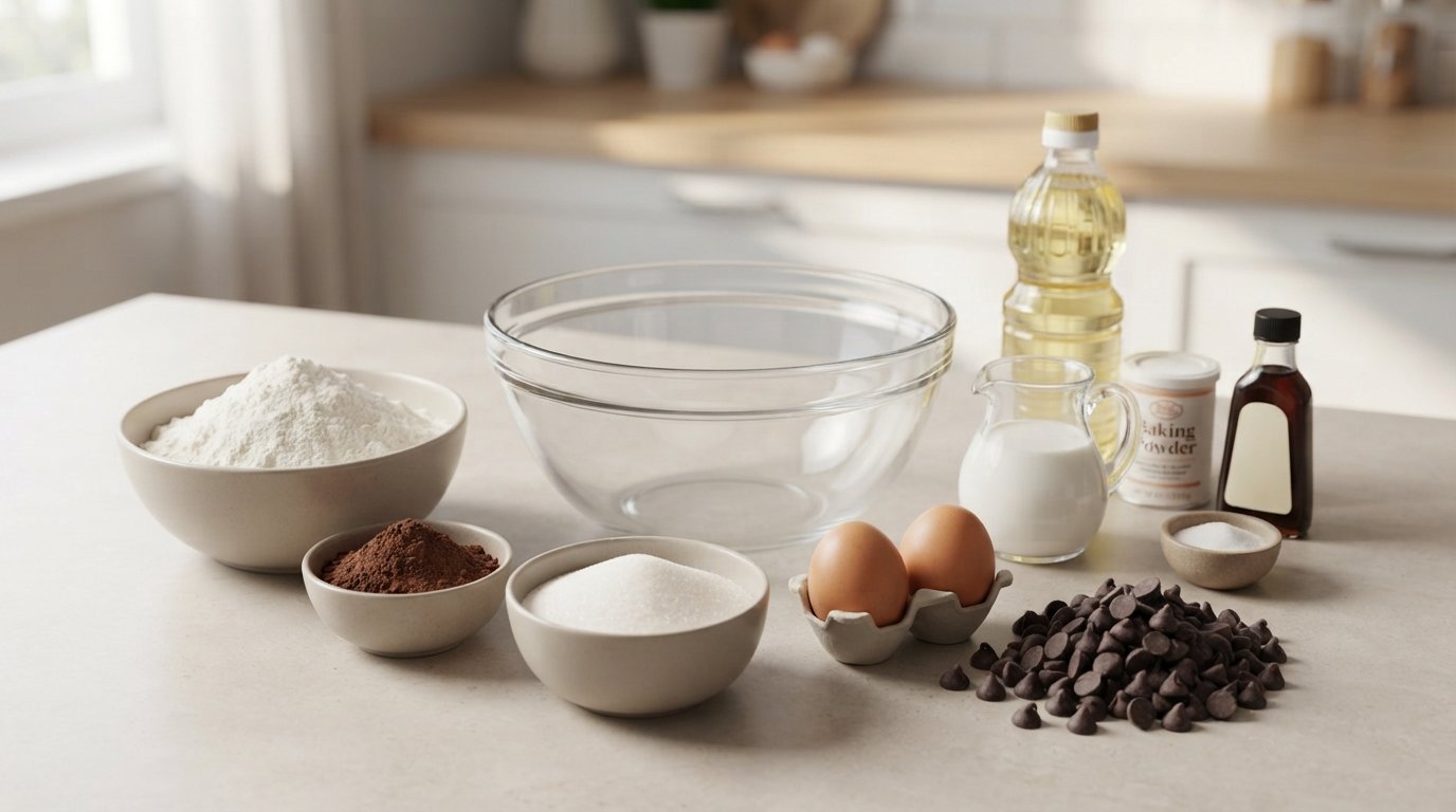 Ingredientes para preparar muffins de chocolate caseros