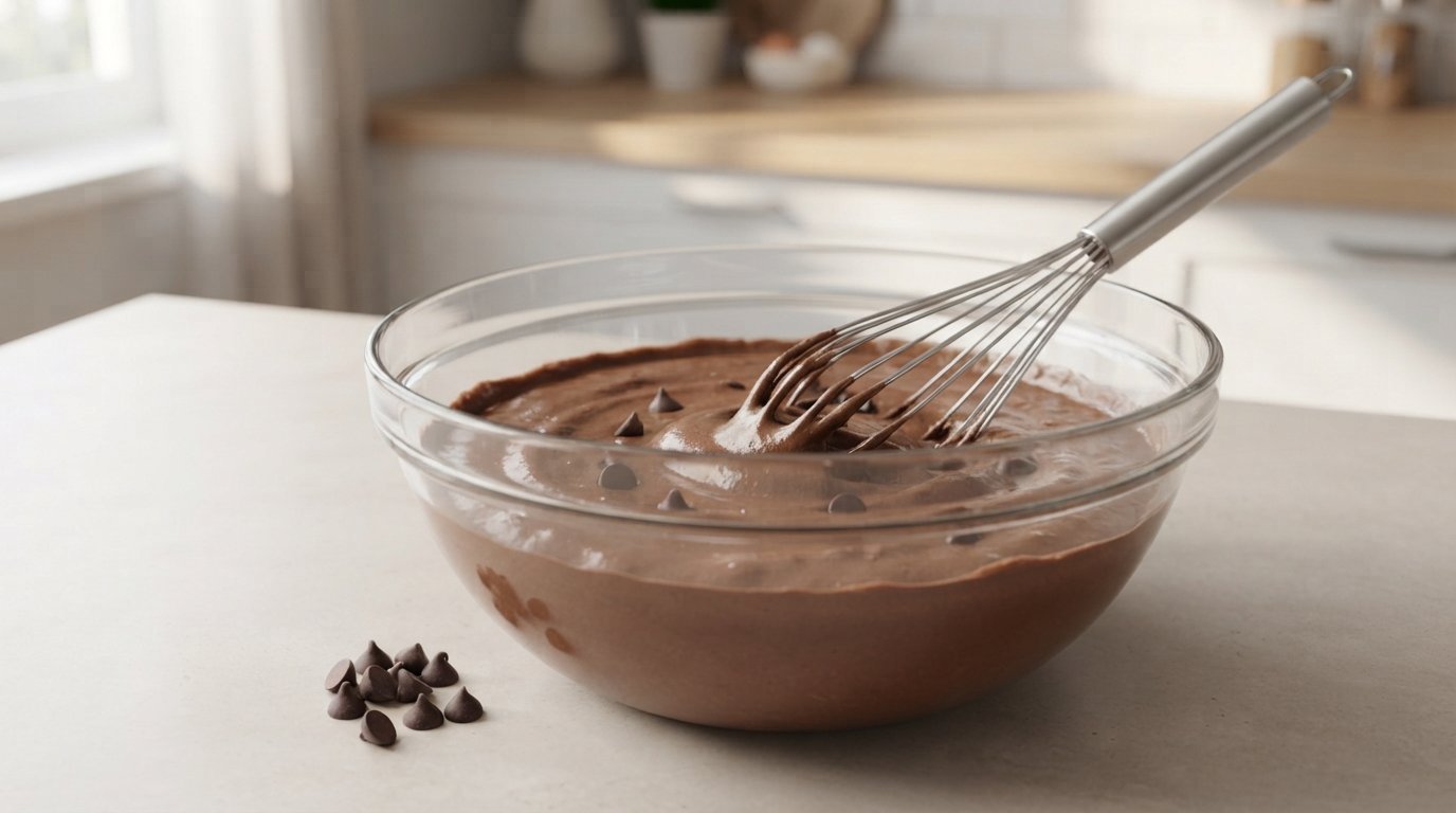 Masa de muffins de chocolate repartida en moldes