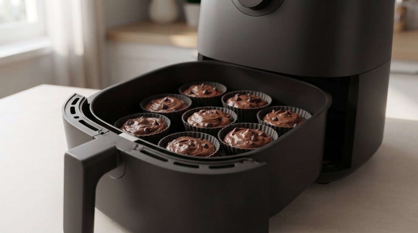 Muffins de chocolate preparados dentro de la freidora de aire