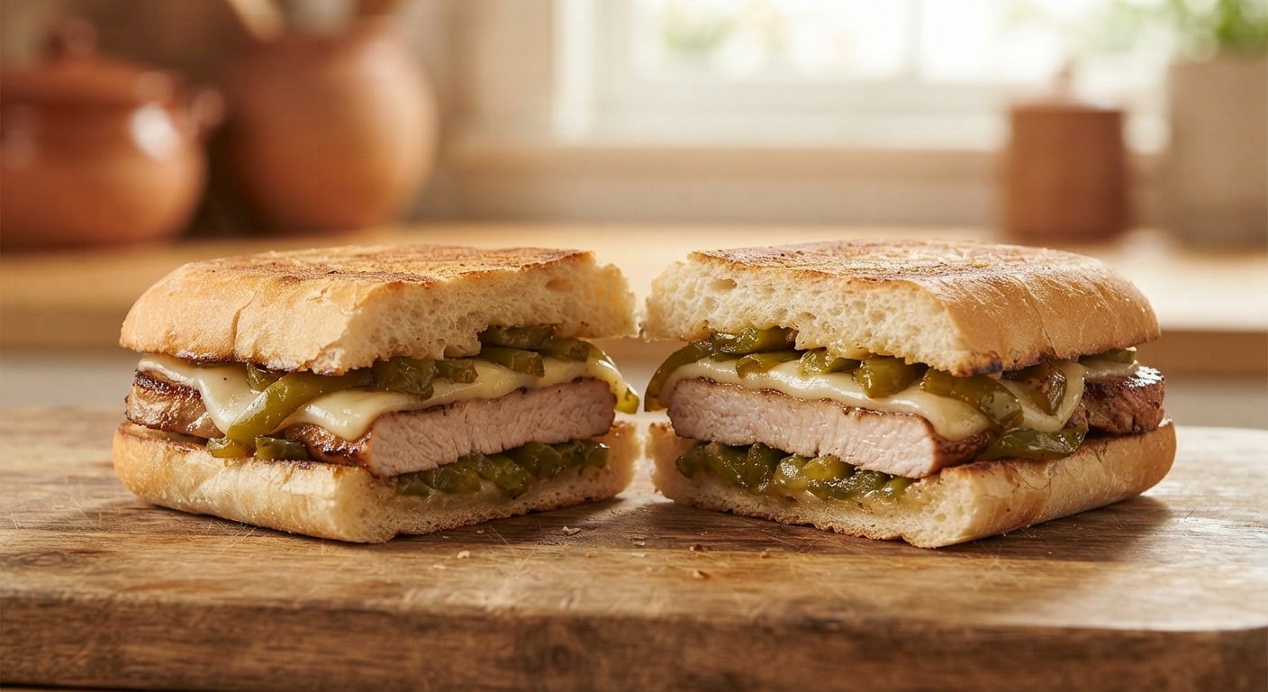 Panini de lomo, queso y pimiento verde en freidora de aire