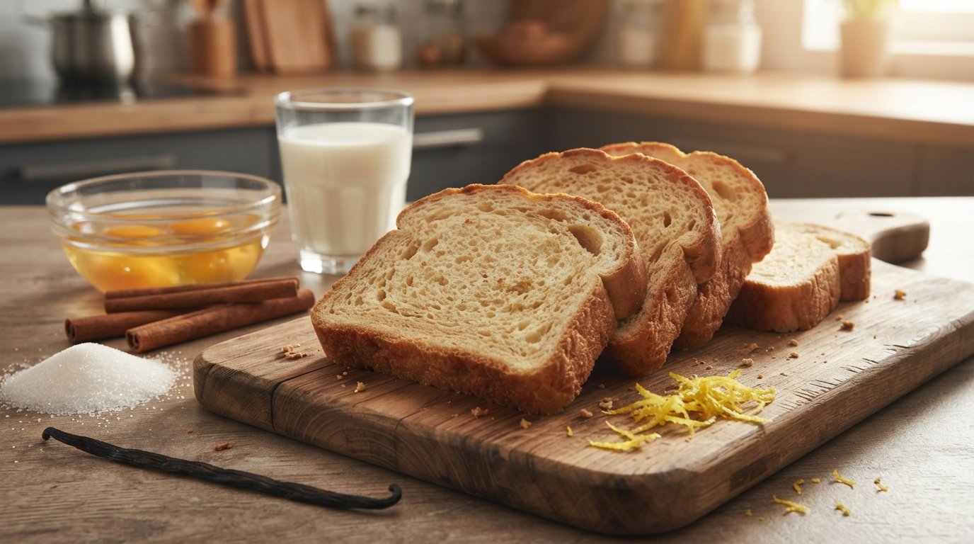 Rebanadas de pan grueso para preparar tostadas francesas